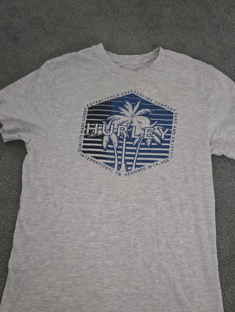 Hurley kids Heather Gray Tee with Navy Palm Graphic